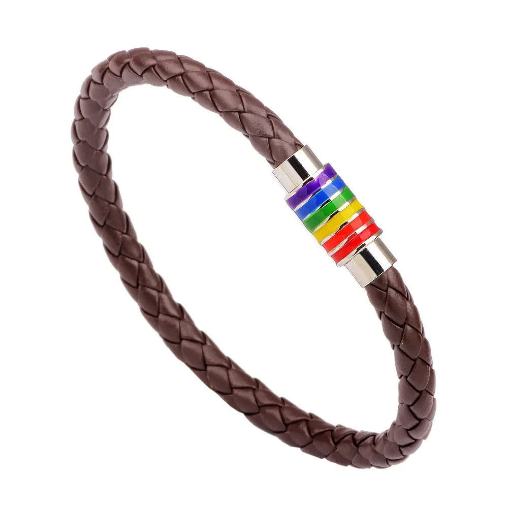 Gay Pride Rainbow Leather Wrap Bracelet