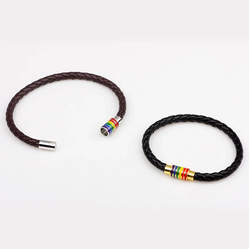 Gay Pride Rainbow Leather Wrap Bracelet